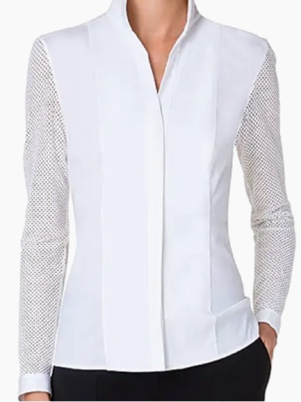 Akris Punto Essentials Elements Mesh Sleeve Blouse White Button-Font Shirt